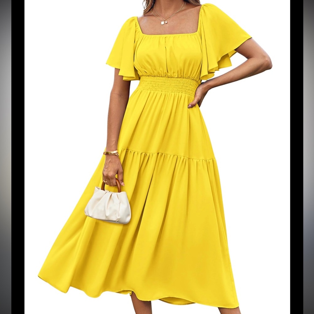 Women's Small Grace Karin Yellow Flutter Sleeve Maxi Dress